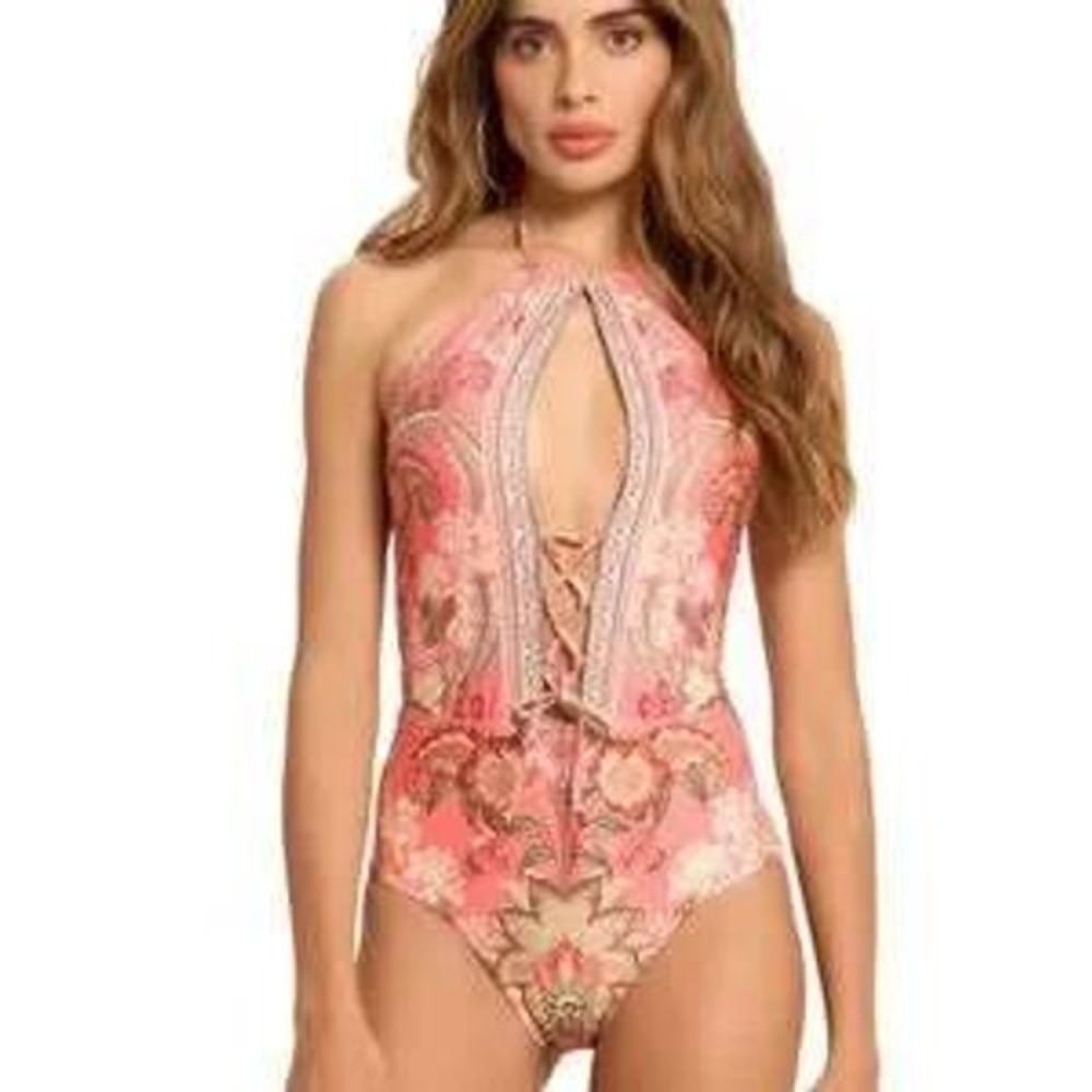 Cosita Linda Abloom High Neck Beaded One Piece Swim - XL Women's NWT‎